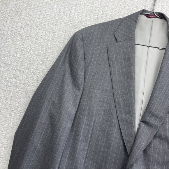 Samuelsohn Men's Sports Coat 42R Grey Wool Super 100s w/ CHalk Line Canada Made - Picture 4 of 16